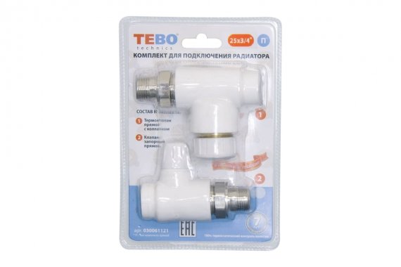 Фотография товара 'Tebo 030061122 C--TB Комплект №6 3/4 (Терм.прям.с колпачком 25x3/4, кл.запорный прям. 25x3/4)'